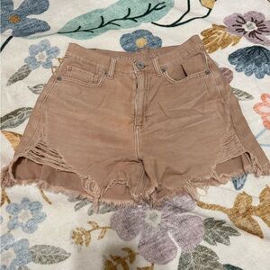 American Eagle Outfitters Women's Frayed High-Rise Brown Jean Shorts